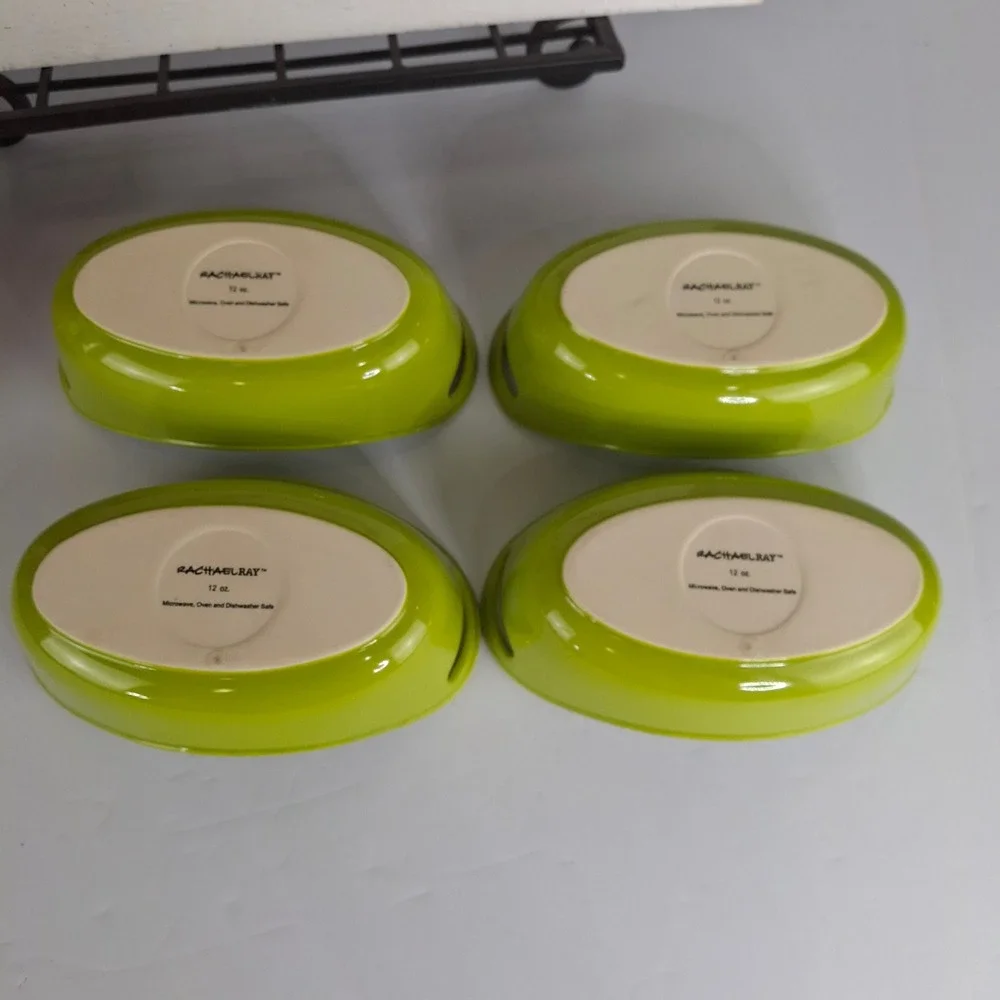 Rachael Ray Lime Green Stoneware 12 oz Oval Ramekins Set of 4 Mini Bakers
